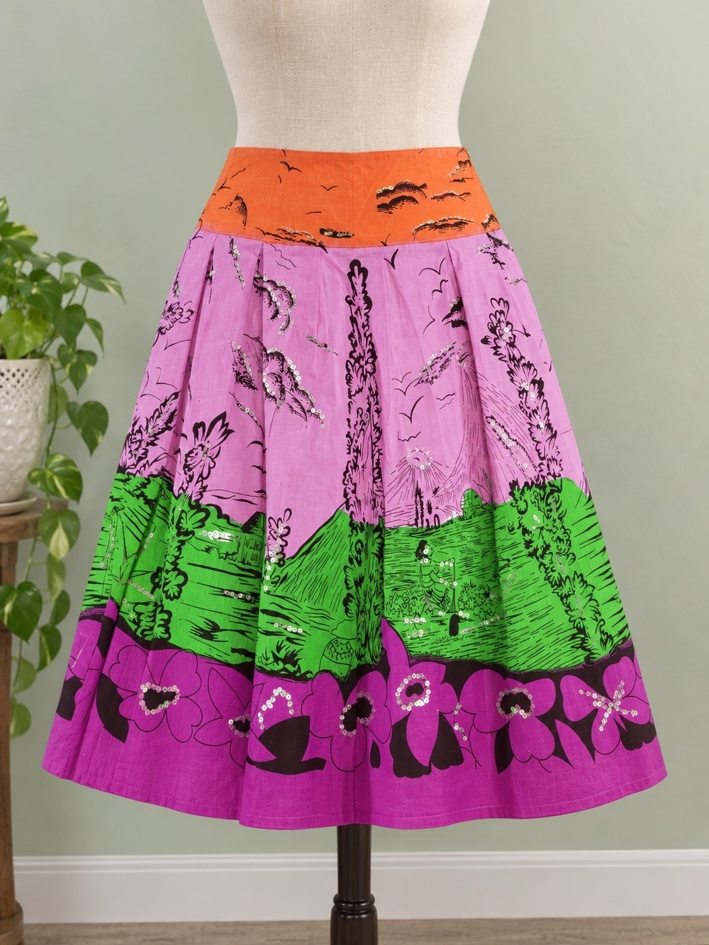 Vintage Bisou Bisou Michele Bohbot Bohemian Embellished Midi Skirt Size 2